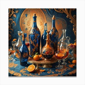 Blue Glass Bottles Canvas Print