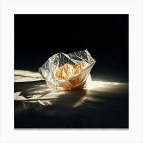 Crumpled Plastic Wrapper Foreground Contrasting Against A Pristine Dark Background Focus On Texture (1) Canvas Print