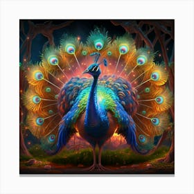 Peacock In The Forest Canvas Print