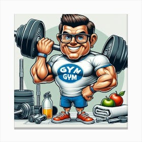 Cartoon Man In Gym Canvas Print