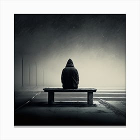 Lonely Man Sitting On A Bench at night Canvas Print