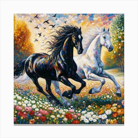 Two Horses Running In The Meadow Canvas Print