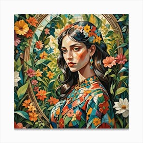 Woman In A Flower Garden Canvas Print