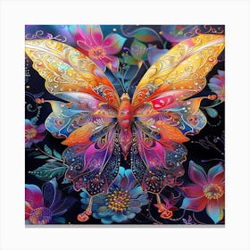 Butterfly With Flowers 2 Canvas Print