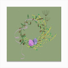 Wreath Flowers Bouquet Easter Eggs Nature Drawing Design Easter Decoration Botanical Spring Eggs Branches Ribbon Branch Background Green Canvas Print