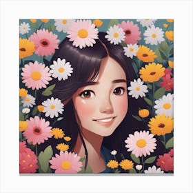 Asian Girl With Flowers Canvas Print