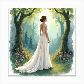 Sophisticated Gown Watercolor, With A Mystical Enchanted Forest 1 Canvas Print