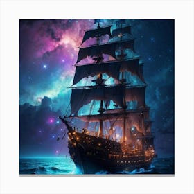 Pirate Ship "Black Pearl " In The Night Sky Canvas Print