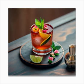 Cocktail On A Wooden Table Canvas Print
