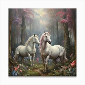 Unicorns In The Forest 3 Canvas Print