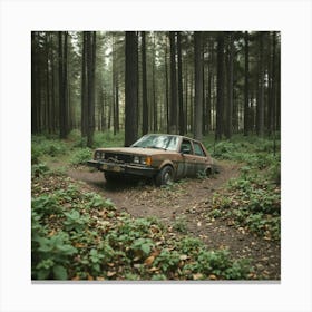 Abandoned Car In The Forest Canvas Print