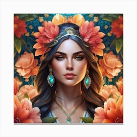 Woman With Flowers In Her Hair Canvas Print