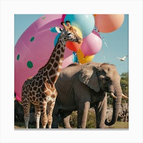 Giraffes And Balloons Canvas Print