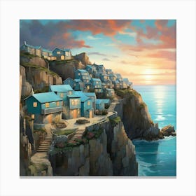 Cliffside Cottages art print Canvas Print