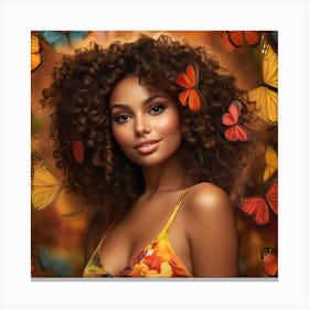 Beautiful African American Woman With Butterflies Canvas Print