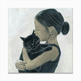 Little Girl Hugging Cat Canvas Print