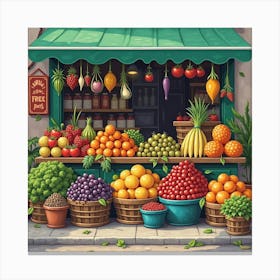 A Colorful Market Scene With Fresh Fruits And Vegetables 1 Canvas Print