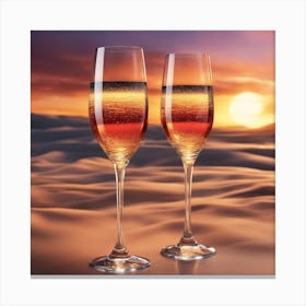 Vivid Colorful Sunset Viewed Through Beautiful Crystal Glass Sparkling Wine, Close Up, Award Winning (1) Canvas Print