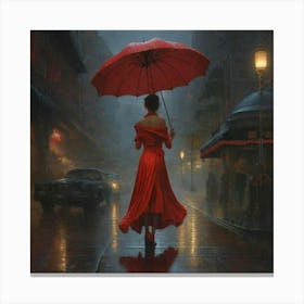 red dress in the rain Canvas Print