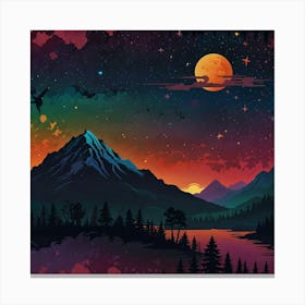 Night Sky With Mountains Canvas Print