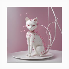 Porcelain And Hammered Matt Hot Pink Cat Android Marionette Showing Cracked Inner Working, Tiny Whit Canvas Print