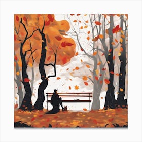 Autumn Park With A Bench Canvas Print