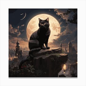 Fantasy Castle Black Cat Canvas Print