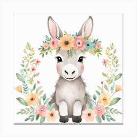 Floral Baby Donkey Nursery Illustration (13) Canvas Print