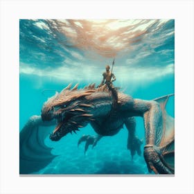 a warrior sitting on a giant creature in water Canvas Print