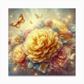 Beautiful Flowers With Butterflies Canvas Print