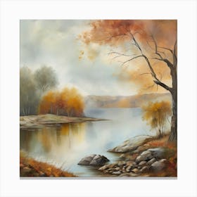 Autumn Lake,Forest Lake, Vintage Oil Painting, Farmhouse Wall Decorations, Antique Landscape, Vintage Landscape Oil Painting.5 4 Canvas Print