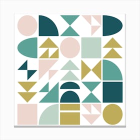 Modern Geometric Shapes in Emerald Teal Green and Blush Pink Canvas Print