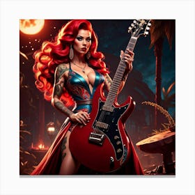 Woman With Red Hair Holding A Guitar Canvas Print