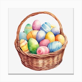 Watercolor Easter Eggs In A Basket Canvas Print