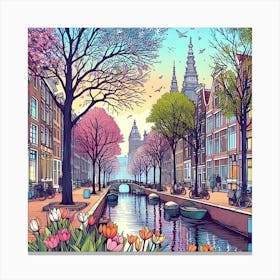 Amsterdam Canal in Wonderful Spring Canvas Print