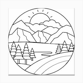 Moutains Trees Landscape Nature Clouds Minimalist Drawing Line Art Geometric Canvas Print