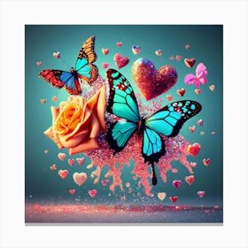 Butterflies And Roses Canvas Print