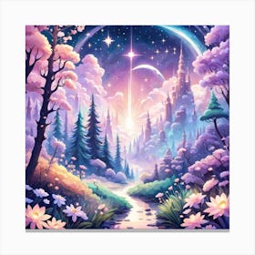 A Fantasy Forest With Twinkling Stars In Pastel Tone Square Composition 447 Canvas Print