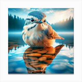 Bird Reflection In Water Canvas Print