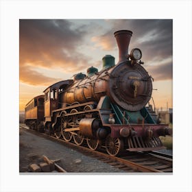 Old Train At Sunset Created using Imagine AI Art Canvas Print