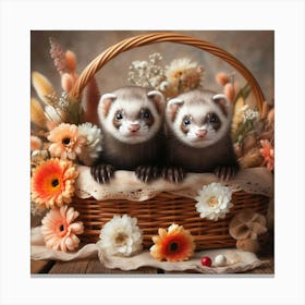 Ferrets In A Basket 3 Canvas Print