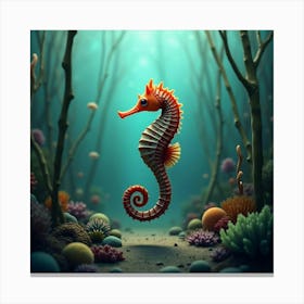 Seahorse In A Seaweed Forest 1 Canvas Print