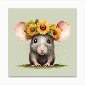 Floral Baby Rat Nursery Illustration (32) Canvas Print