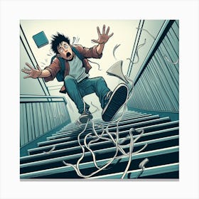 Boy Falling Down Stairs Canvas Print