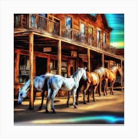 Horses In Front Of The Saloon Canvas Print