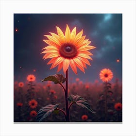 A Radiant Sunflower With Petals Like Flowing, Neon Light In A Surreal, Cosmic Field 1 Canvas Print