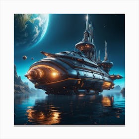 Spaceship In Space Canvas Print