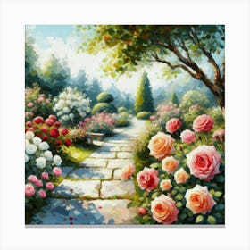 Roses In The Garden, Acrylic Style Painting 1 Canvas Print