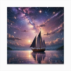 Sailboat In The Night Sky Canvas Print