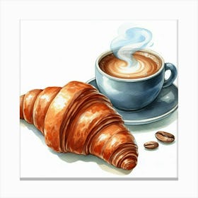 Coffee And Croissant Watercolor Art Print Canvas Print